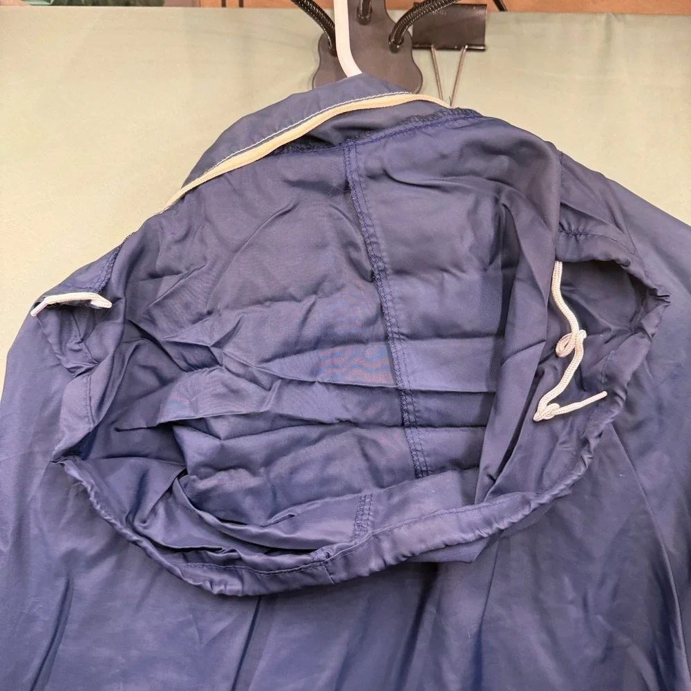 Vintage 70's Sears Blue Nylon Windbreaker Mens Large Full Zip Hooded Outerwear